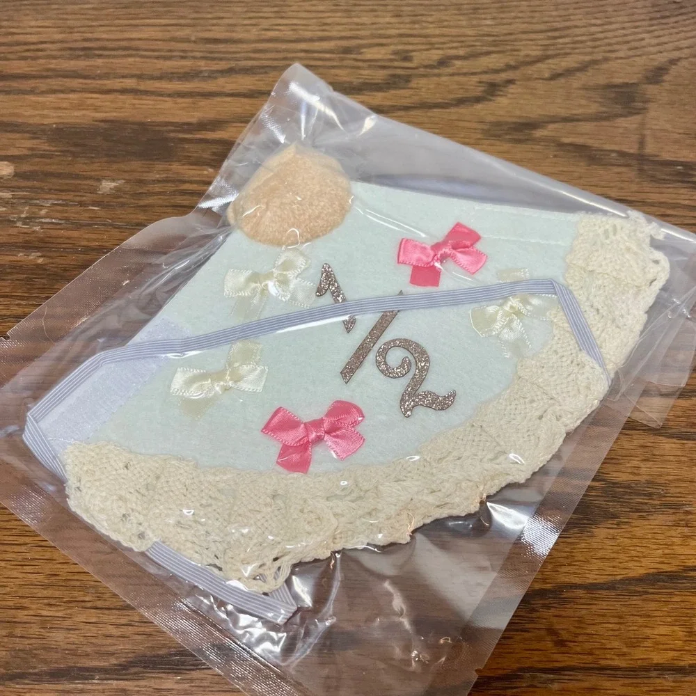 1/2 Half Birthday Party Hat Baby Pink Cream 6 Months Lace Bows Pom Pom Princess